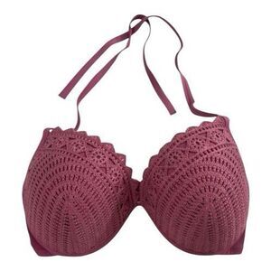 Shade & Shore Women Pink Halter Tie Underwire Padded Bikini Top 36DD Light Lift